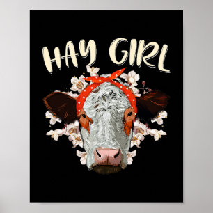 Póster Hay Girl Heifer Farmer Cow Bandana