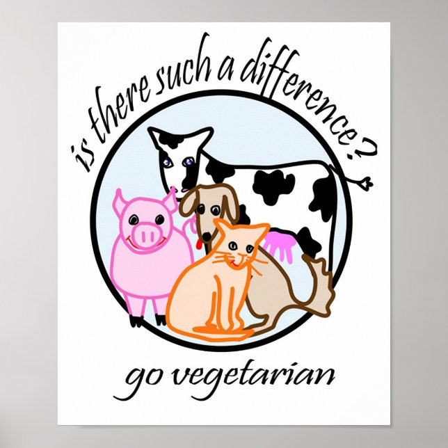 Póster ¿Hay tal diferencia? Ve vegetariano. (Frente)