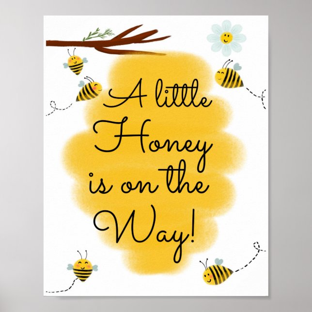 Póster Hay Una Pequeña Miel En Camino | Bee Baby Shower (Frente)