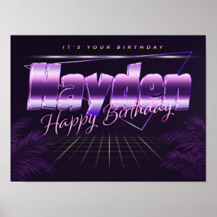 Póster Hayden Name Vorname lila retro Poster Geburtstag