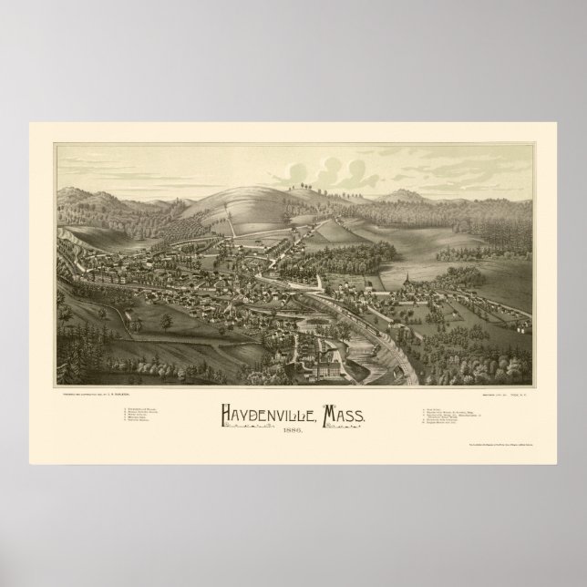 Póster Haydenville, MA Panoramic Map - 1886 (Frente)