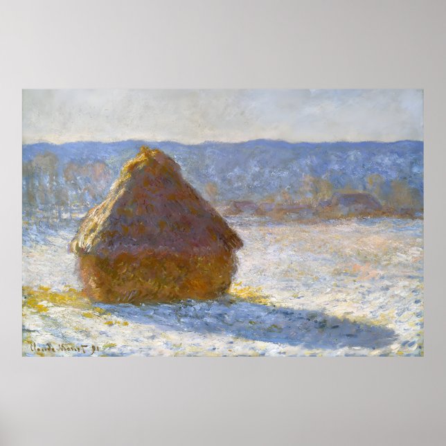 Póster Haystack en la mañana, efecto Nieve-Claude Monet (Frente)