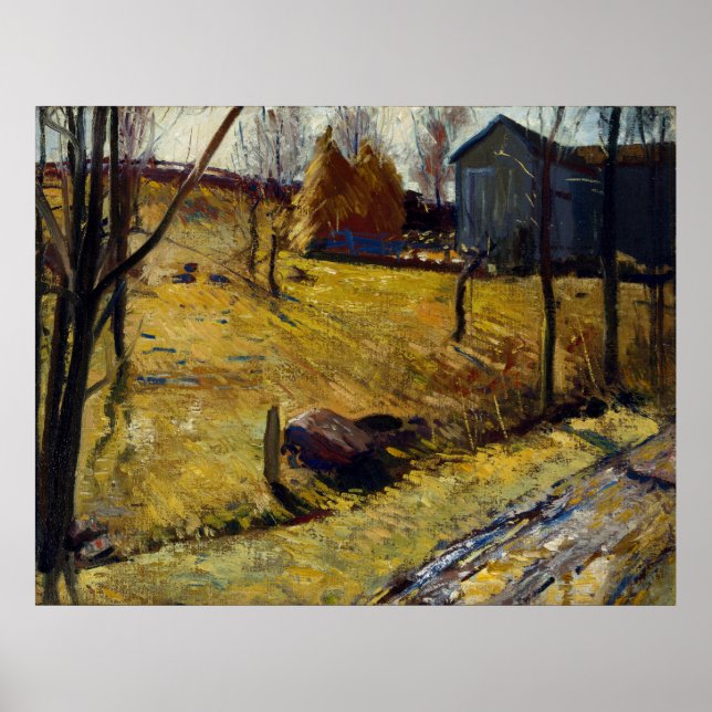 Póster Haystacks and Barn de George Bellows (1909) (Frente)