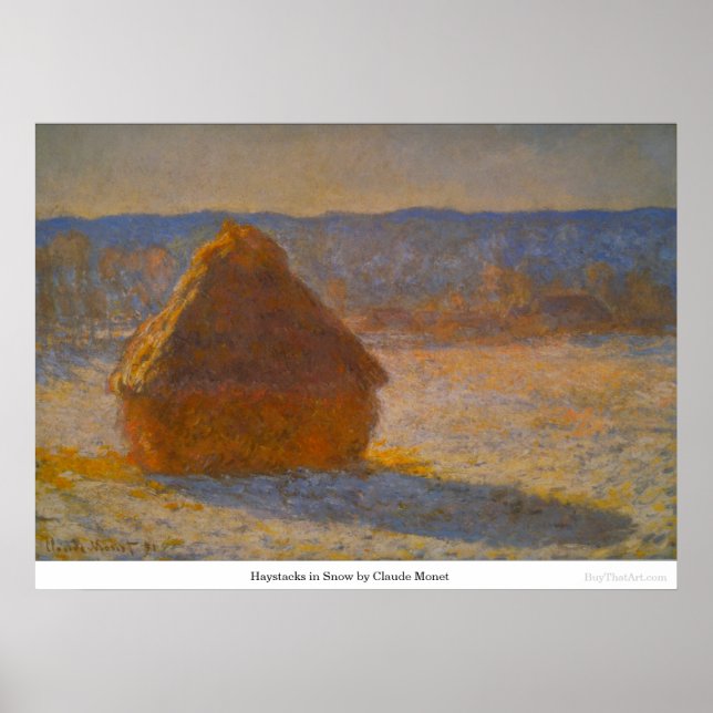 Póster Haystacks en la nieve de Claude Monet (Frente)
