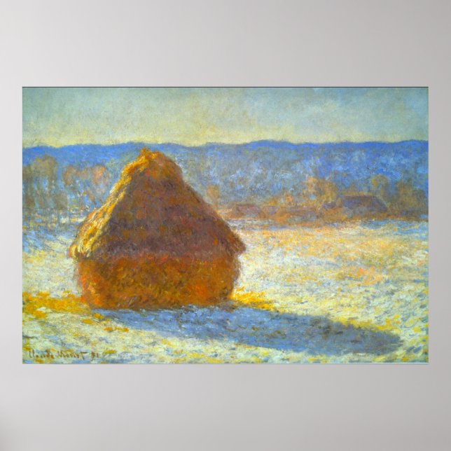 Póster Haystacks en la nieve de Claude Monet (Frente)