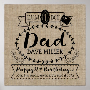Póster Haz tu propio Monograma de Cumpleaños No. 1 Papá
