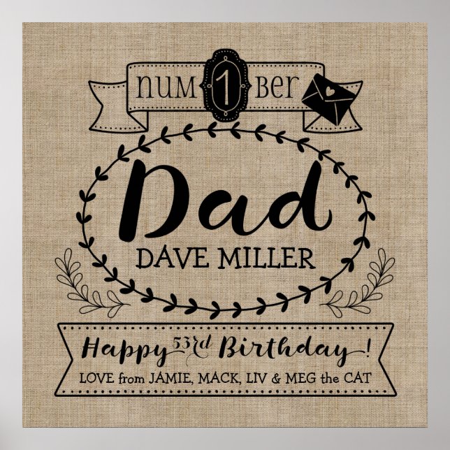 Póster Haz tu propio Monograma de Cumpleaños No. 1 Papá (Frente)