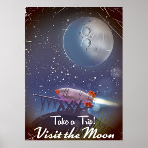 Póster ¡Haz un viaje! Visita el cartel vintage de dibujos