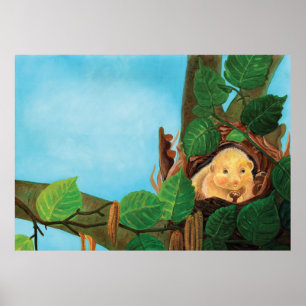 Póster Hazel dormouse comiendo avellanas