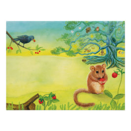 Póster Hazel Dormouse comiendo fresa silvestre