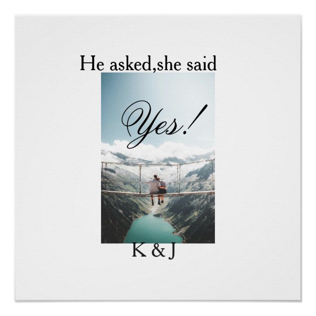 Póster He asked she said yes engagement photo name stylis (Anverso)