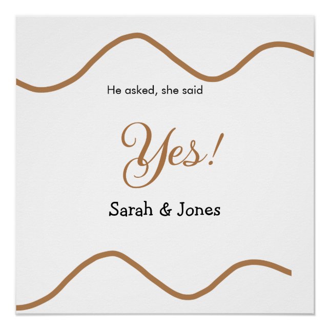 Póster He asked she said yes engagement simple minimal  (Anverso)