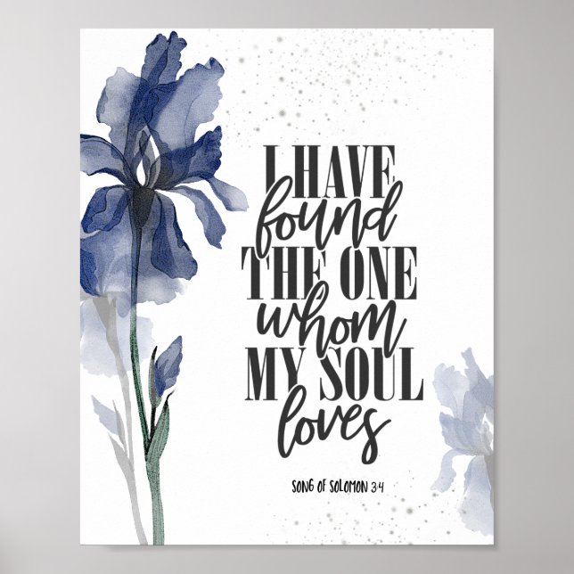 Póster He encontrado una Biblia Verse Floral Azul (Frente)