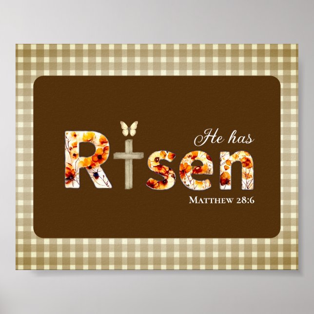 Póster He has Risen Bible Verse Cross Religious Easter  (Frente)