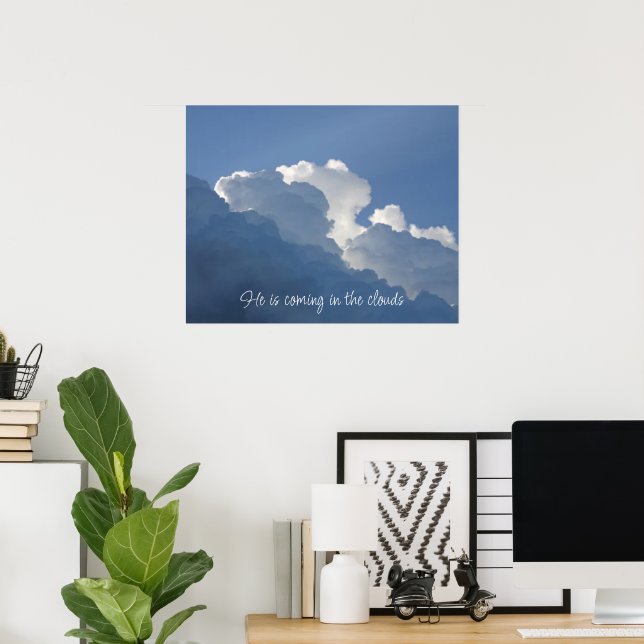 Póster He is Coming in the Clouds Christian Quote (Oficina en casa)