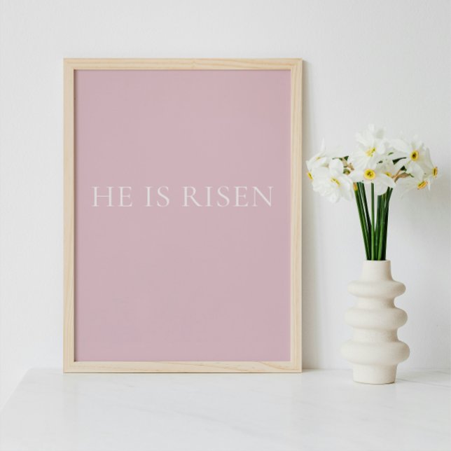 Póster He Is Risen – Soft Pink Easter Faith Wall Art (Minimalist Christian Wall Art )