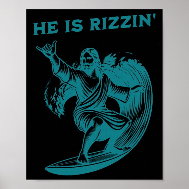 Póster He Is Rizzin Jesus Surfing Funny Retro Easter Vint (Frente)
