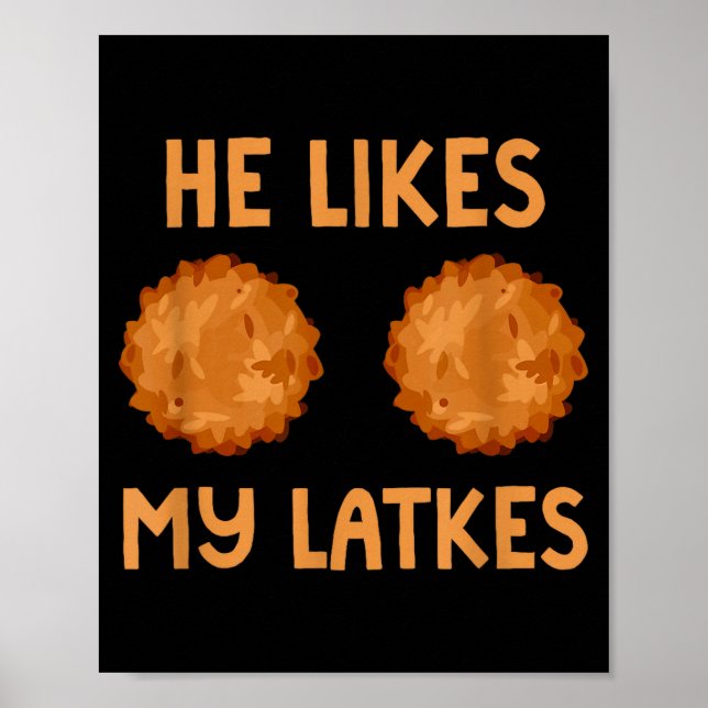 Póster He Likes My Latkes Hanukkah Couple Matching Jewish (Frente)