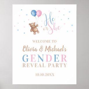 Póster He or She Baby Gender Reveal Party Welcome Poster
