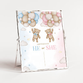 Póster He or She Bear Gender Reveal Sign