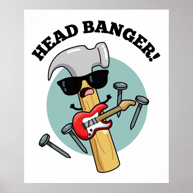 Póster Head Banger Funny Music Puns (Frente)