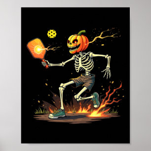 Póster Head Skeleton Pickleball Halloween Spooky Sports