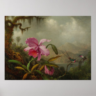 Póster Heade - Orquídeas y Colibríes 1875