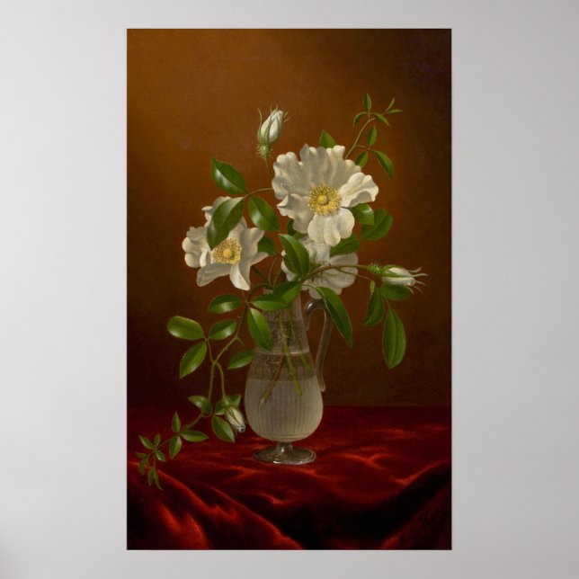Póster Heade - Rosas Cherokee en un jarrón de vidrio (Frente)