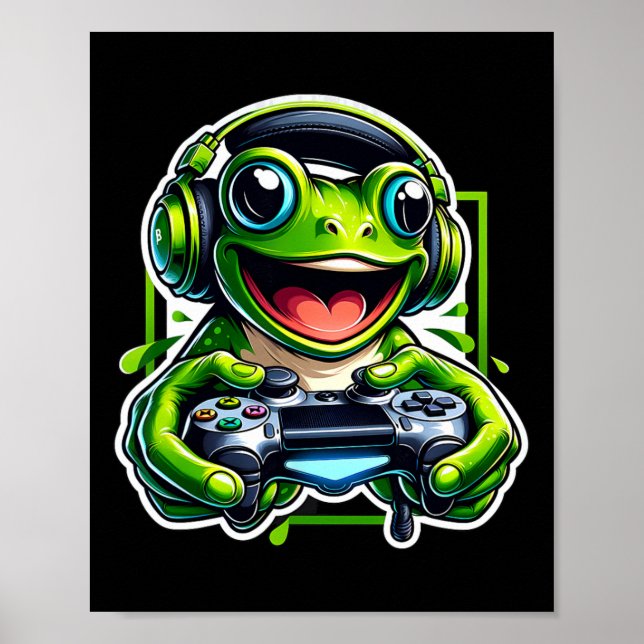 Póster Headphone Video Game Frog Gaming  (Frente)