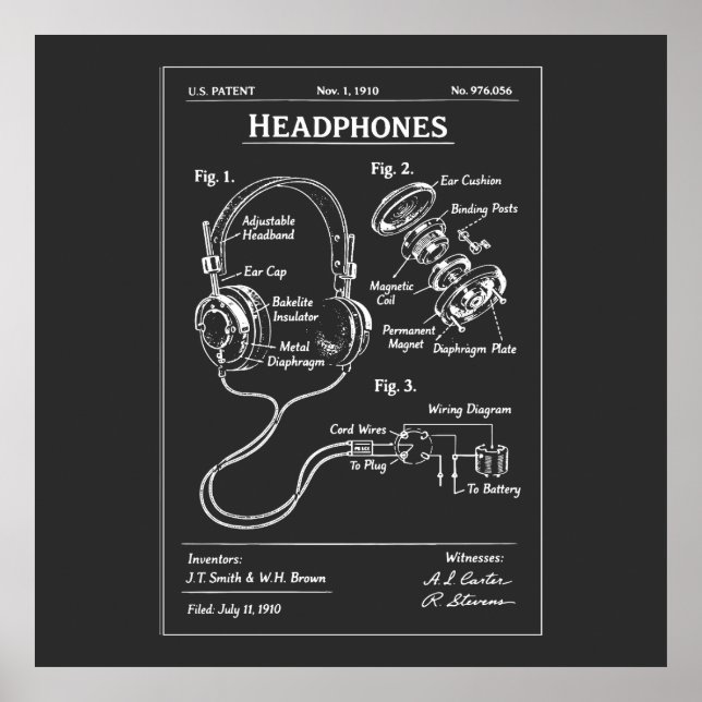 Póster Headphones Patent Blueprint (Frente)
