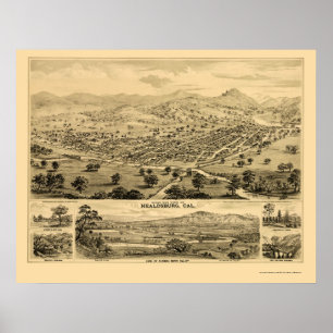 Póster Healdsburg, CA Panoramic Map - 1876
