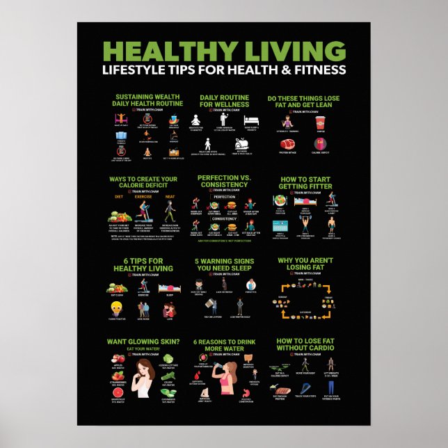 Póster Health and Fitness Infographic - Diet and Exercise (Frente)