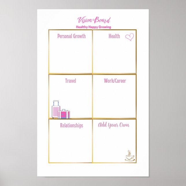 Póster Healthy Happy Inspiring Vision Board (Frente)