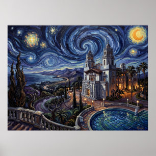 Póster Hearst Castle Piscina de Neptuno Bajo Noche Estrel