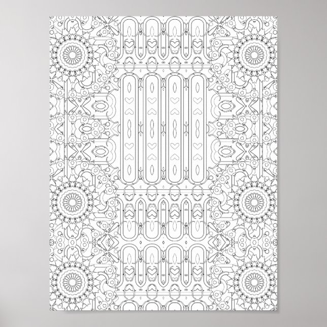 Póster Heart and Floral Pattern Coloring Page Design (Frente)