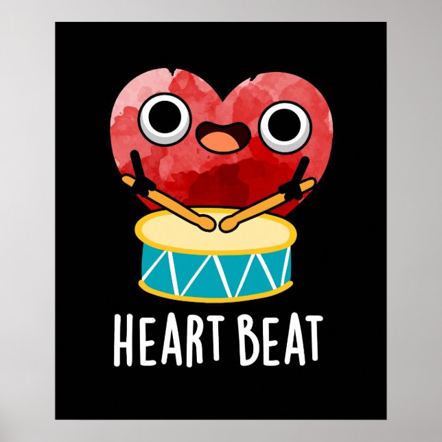Póster Heart Beat Funny Heart Drummer Pun Dark BG (Frente)