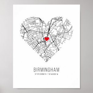 Póster Heart Birmingham City Map (Reino Unido)