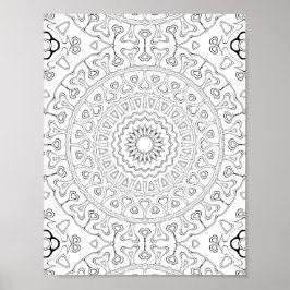 Póster Heart Bloom Pattern Coloring Page Design