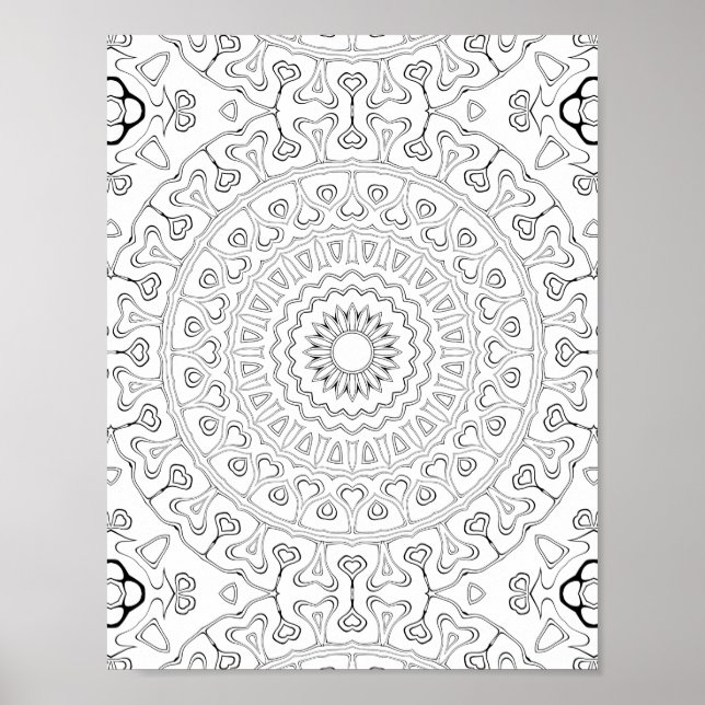 Póster Heart Bloom Pattern Coloring Page Design (Frente)