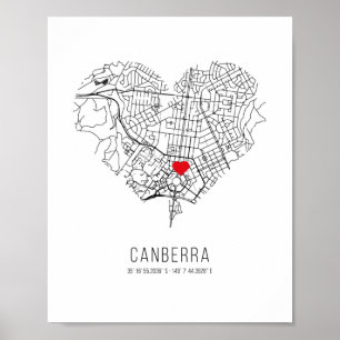 Póster Heart Canberra City Map (Australia)