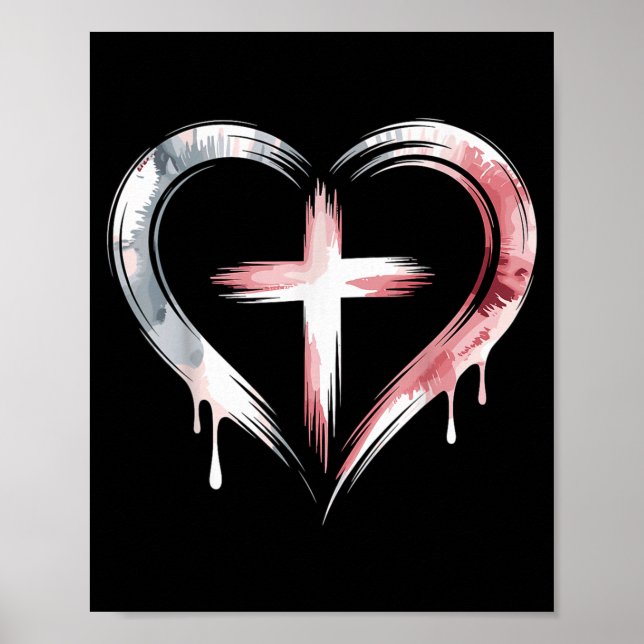 Póster Heart Cross Christian Faith Love  (Frente)