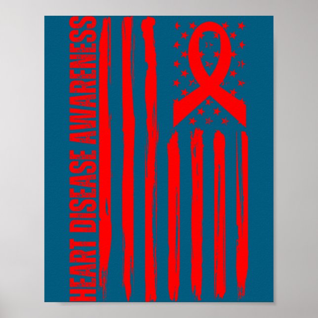 Póster Heart Disease Awareness American Flag Chd Congenit (Frente)