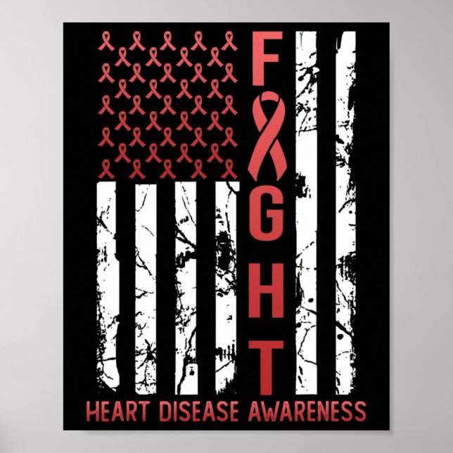 Póster Heart Disease Awareness February Usa Flag Ribbon R (Frente)