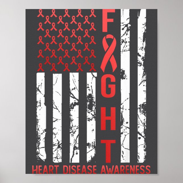 Póster Heart Disease Awareness February Usa Flag Ribbon R (Frente)