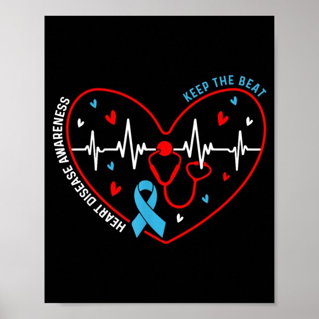 Póster Heart Disease Awareness Heartbeat Survivor Warrior (Frente)