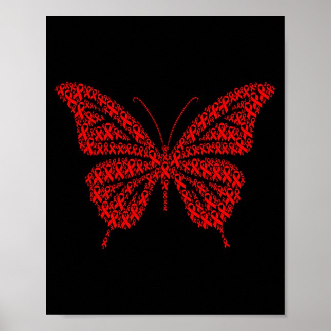 Póster Heart Disease Awareness Red Ribbon &amp; Heart Hea (Frente)