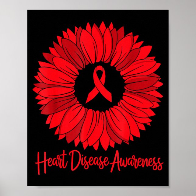 Póster Heart Disease Awareness Sunflower Go Red Women Hea (Frente)