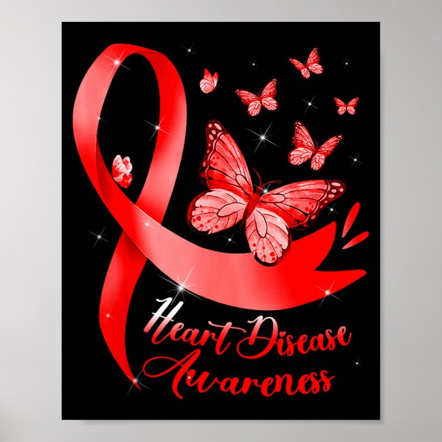 Póster Heart Disease Warrior Red Ribbon Heart Disease Awa (Frente)