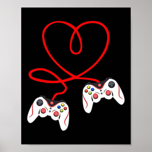Póster Heart Game Controllers Video Gamers Gaming Valenti (Frente)