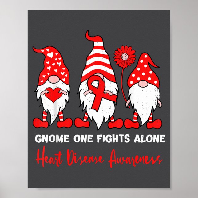 Póster Heart Health Gnome Heart Disease Awareness Chd Red (Frente)
